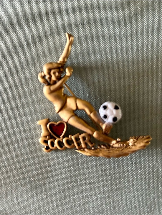 Danecraft Jewelry - Danecraft 1934  Vintage I Love Soccer Enamel Brooch Pin